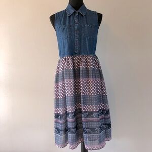 Women’s West Coast Connection Denim and Patterned Sleeveless Dress size M